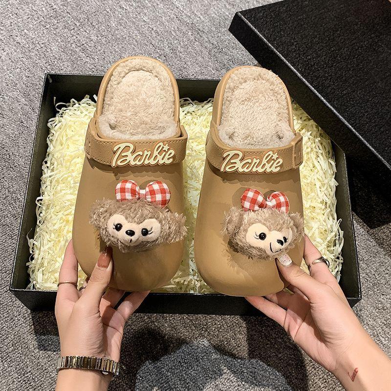 Cute Cotton Slippers Women's Outer Wear 2025 Autumn and Winter New Fashion Versatile Velvet Warm Two Wear Cotton Slippers Women