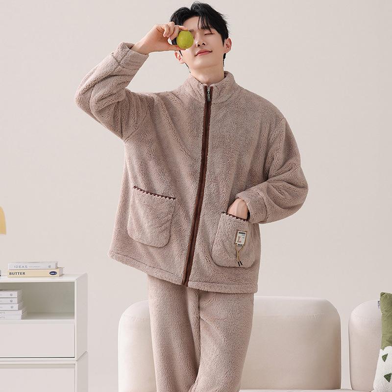 Couple Pajamas Women'S Coral Fleece Autumn And Winter Thickened Fleece Flannel Men'S Winter Warm Loungewear Set