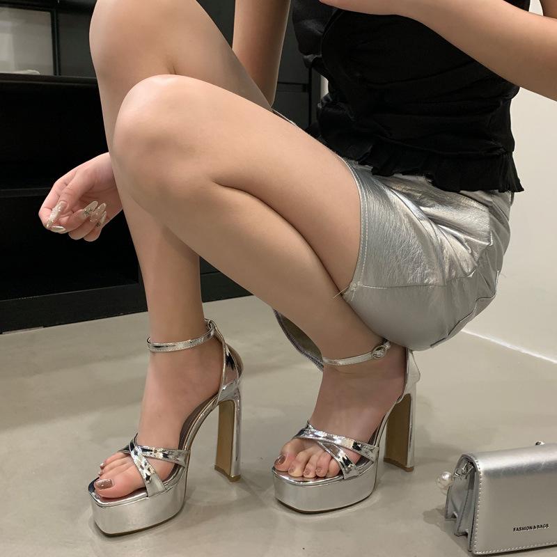 

High heels women s new cross-match daily square heel women s shoes with square head open toe thick heel sandals 40