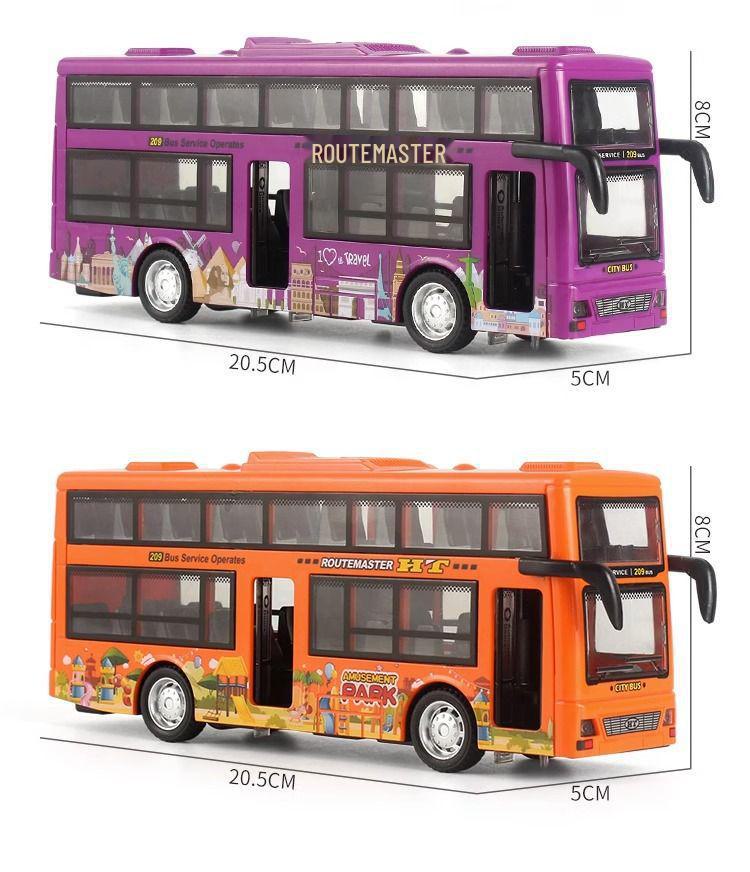 Children's Double-Decker Bus Toy with Open Doors, Lights, Music, and Inertia Simulation for Sightseeing and Public Transport Play.