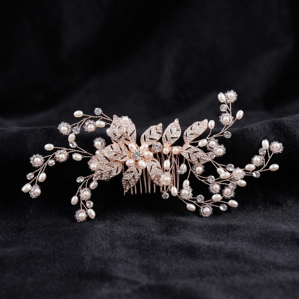 Baroque Metal Leaves Bridal Pearls Hair Comb Elegant Wedding Hairstyle Ornament for Bride Wedding Ceremony Banquet Formal Party