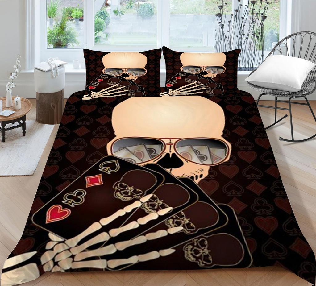 Bettbezug-Sets, Bettwäsche-Set, 3D-Schädeldruck, für Kinder, Schule, Erwachsene, Bett, Polyester, Kissenbezug, atmungsaktiv, warm, Heimtextilien