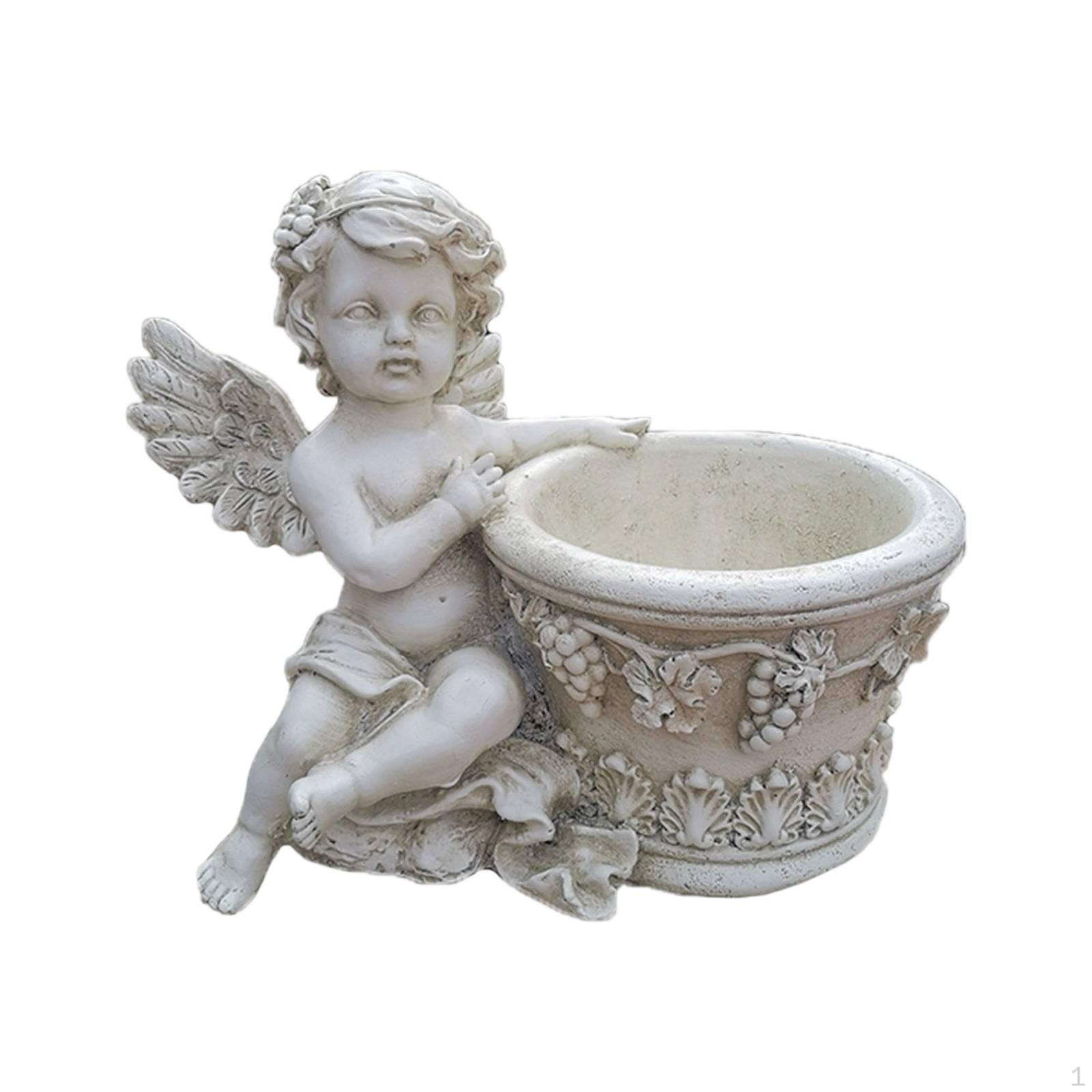 Angel Planter StoneLike Cherub Pot Resin