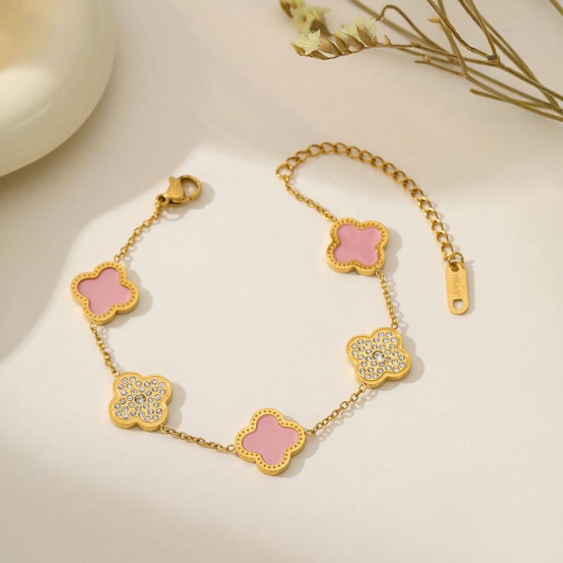 Fashion 18K Four-leaf Clover Bracelet Titanium Steel Light Luxury Senior Sense of Simplicity Fashion Versatile Bracelet