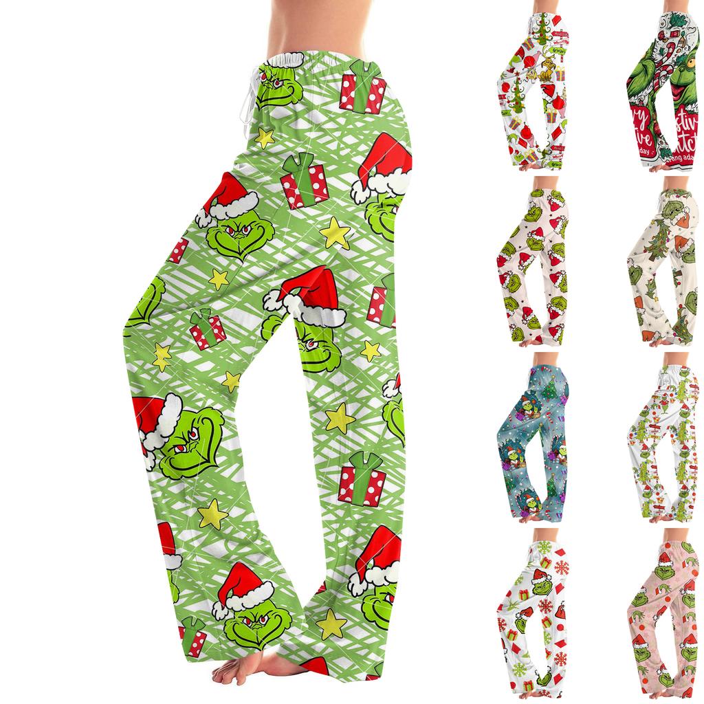 Womens Pajama Pants Sleepwear Casual Drawstring Elastic Waist Pants Comfy Straight Yoga Loose Trousers