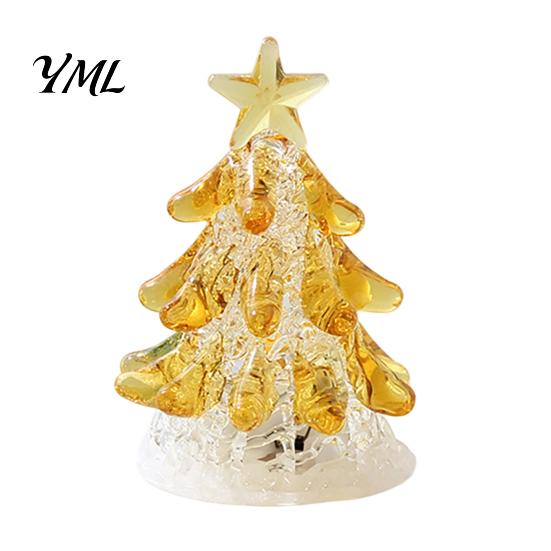 Christmas Gift for Friends Handmade Glass Tree Lighted Figurine, Mini Luminous Xmas Crystal Figurine Night Light, Art Tabletop Holiday Decoration