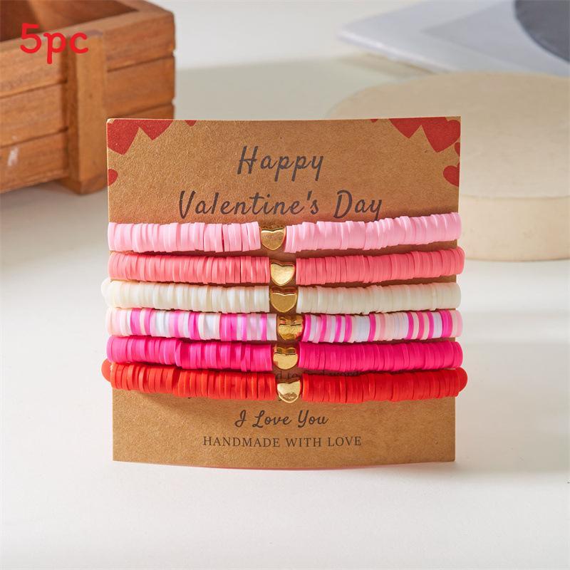 Love Heart Soft Clay Bracelets Set For Women With Pink Acrylic Letter Beads Hand Jewelry Gift