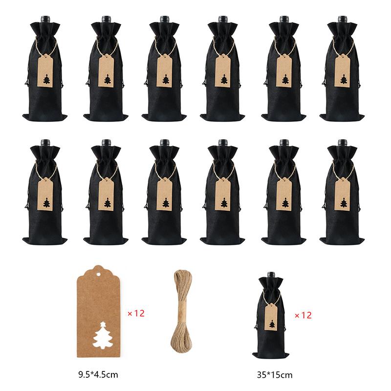 12Pcs Linen Drawstring Wine Bottle Covers With Tags and Linen Rope Dustproof Red Wine Packaging Bag Xmas Christmas Party Decor