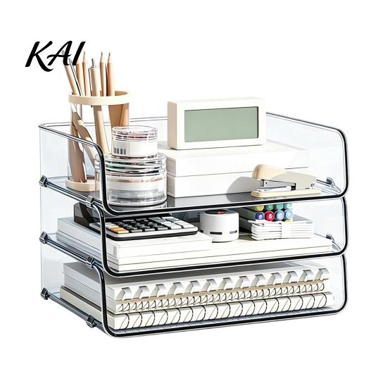 Multi Layer Desk Organizer Clear Acrylic File Tray, 1/2/3/4/5 Tier Paper Ducument Storage Box Box, Stackable Office Supplies Rack