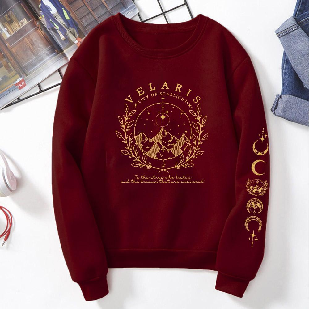 Velaris Damen Sweatshirt mit Ärmelaufdruck Shirt ACOTAR Merch Sarah J Maas Pullover Stadt des Sternenlichts Pullover Feyres Tattoo Sweatshirt