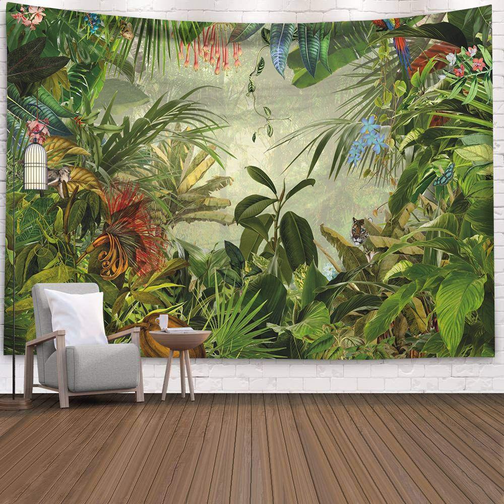 Green Forest Tree Wall Hanging Tapestries Mandala Natural Stream Flower Bedroom Wall Decor Camping Blanket  Dropshipping
