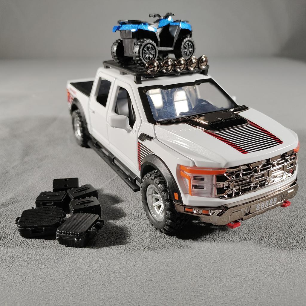 1/24 Ford F150 Off Road SUV Alloy Diecast Model Car Sound & Light Simulation Collectibles Hobby Birthday Gifts for Friend Pull Back