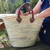 Tote Bag - Natural - Leather Handles - Palm Leaves - White - Woman
