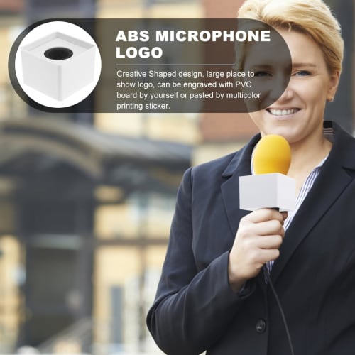 Set of 2 Portable ABS Microphone Flags, Square, White, Durable, Lightweight, and Stylish for Interviews and Events