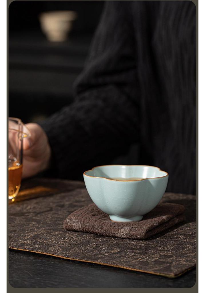 Ru Kiln Crackled Ceramic Gongfu Tea Tasting Cup - Cultivable Master Cup in Gift Box Packaging.