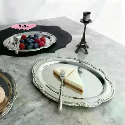 S-Vintage Embossed Silver Tray Serving Platter For Desserts Jewelry Storage Organizer Snack Plate Dining Table Decoration