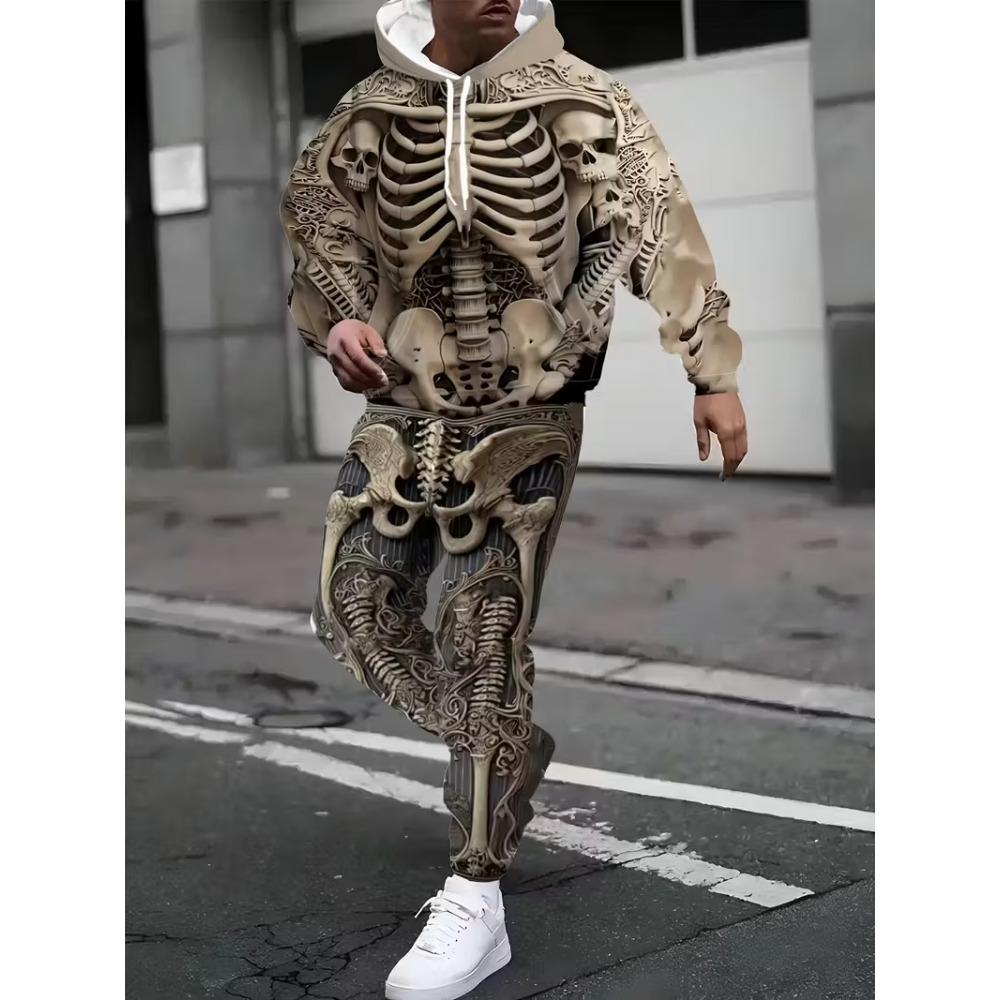 Cool Dragon 3D Print Men's Hoodie Pants 2-Piece Outfits Autumn/Winter Men's Hooded Sweatshirt Sets Jogging Pants 2Pcs Sets