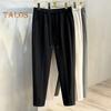 Men Suit Pants Drawstring Elastic Waist Straight Leg Solid Color Loose Formal Business Style Office Wear Trousers Ninth Pants