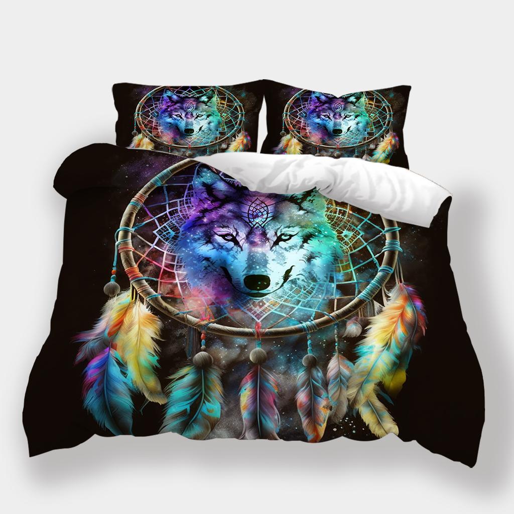 Conjunto de cama padrão lobo para casa Dreamcatcher Wolf Series Capa de cama Fronha Capa de edredom AU240 * 270 Decoração extra grande para casa
