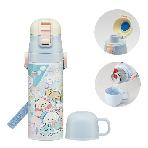 Skater Children's Water Bottle, 2-Way, 470ml (Direct Drinking) and 430ml (Cup Drinking), Sumikkogurashi Polar Bear Hometown Design, Girls' Stainless S