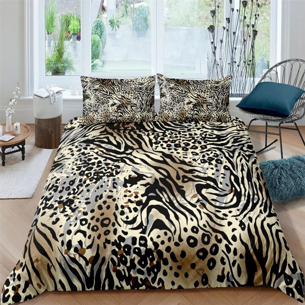 3D Print Leopard Bedding Set Queen King Soft Bedclothes Twin Bohemian Print Duvet Cover With Pillowcase Polyester Quilt Cover