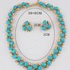 Vintage Turquoise Artificial Pearl Inlay Jewelry Set Necklace Earrings Elegant Statement Accessories for Women