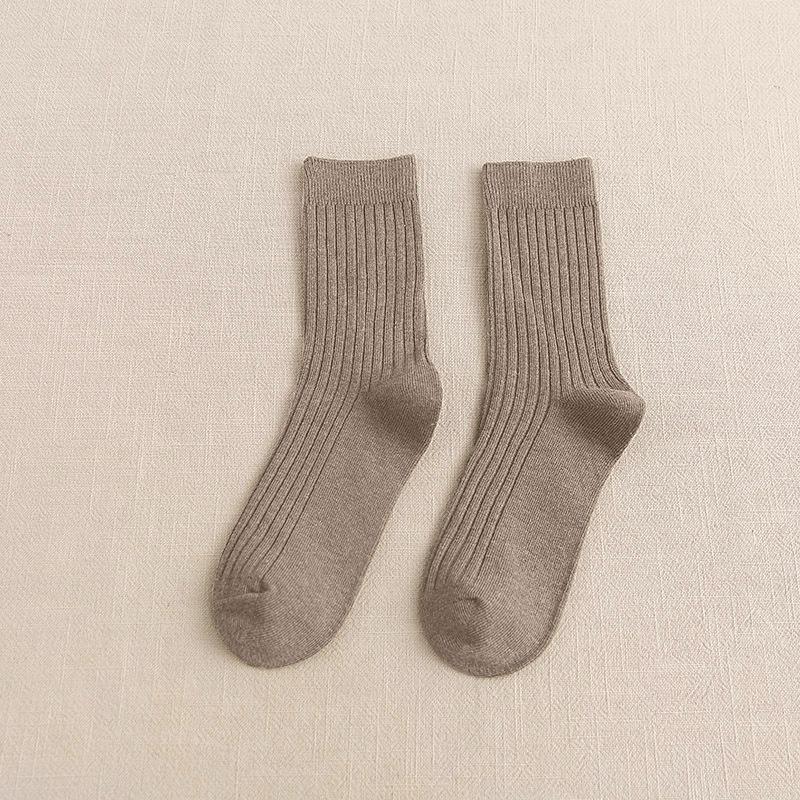 

Женские носки до середины икры для осени и зимы, длинные носки до икры для весны и осени, ретро однотонные длинные чулки, трендовые 1 pair кофейный