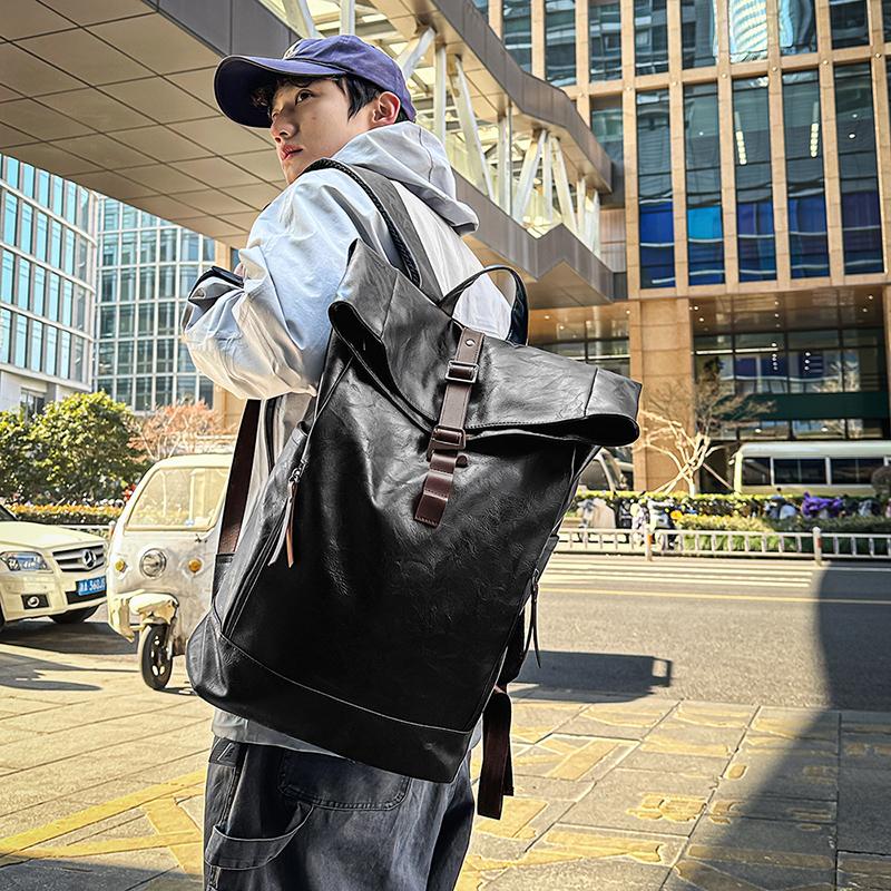 Plecak z miękkiej skóry Plecak męski Duża pojemność Torba na komputer Torba studencka do dojazdów Wodoodporna Jednolity kolor Torba podróżna