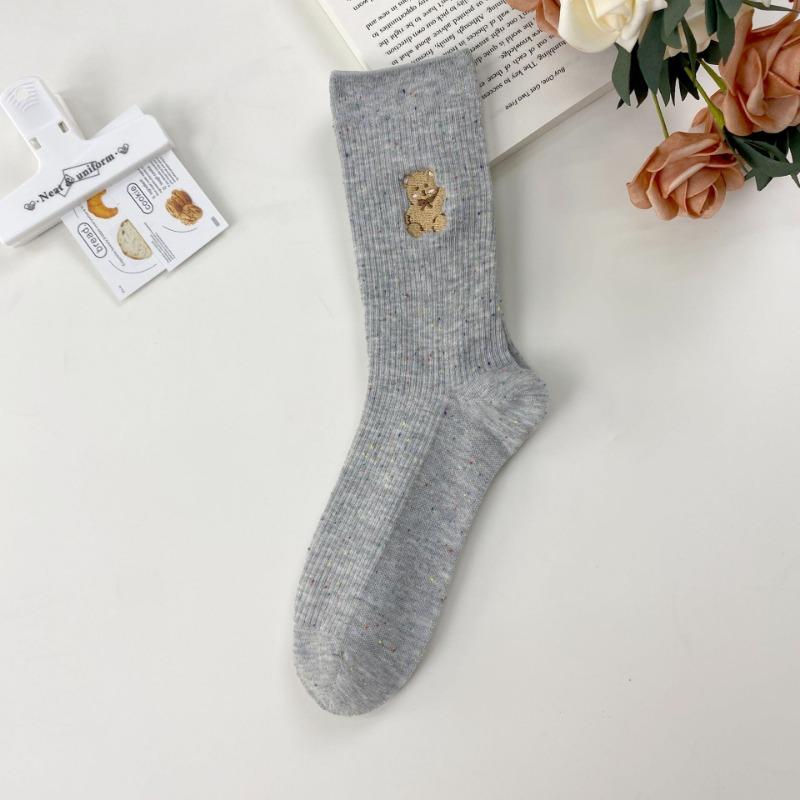 Ankela Red Socks for Women, Cotton Cotton Breathable Mid-calf Socks, Dui Dui Socks, Embroidered Bear Boneless Vertical Long Socks