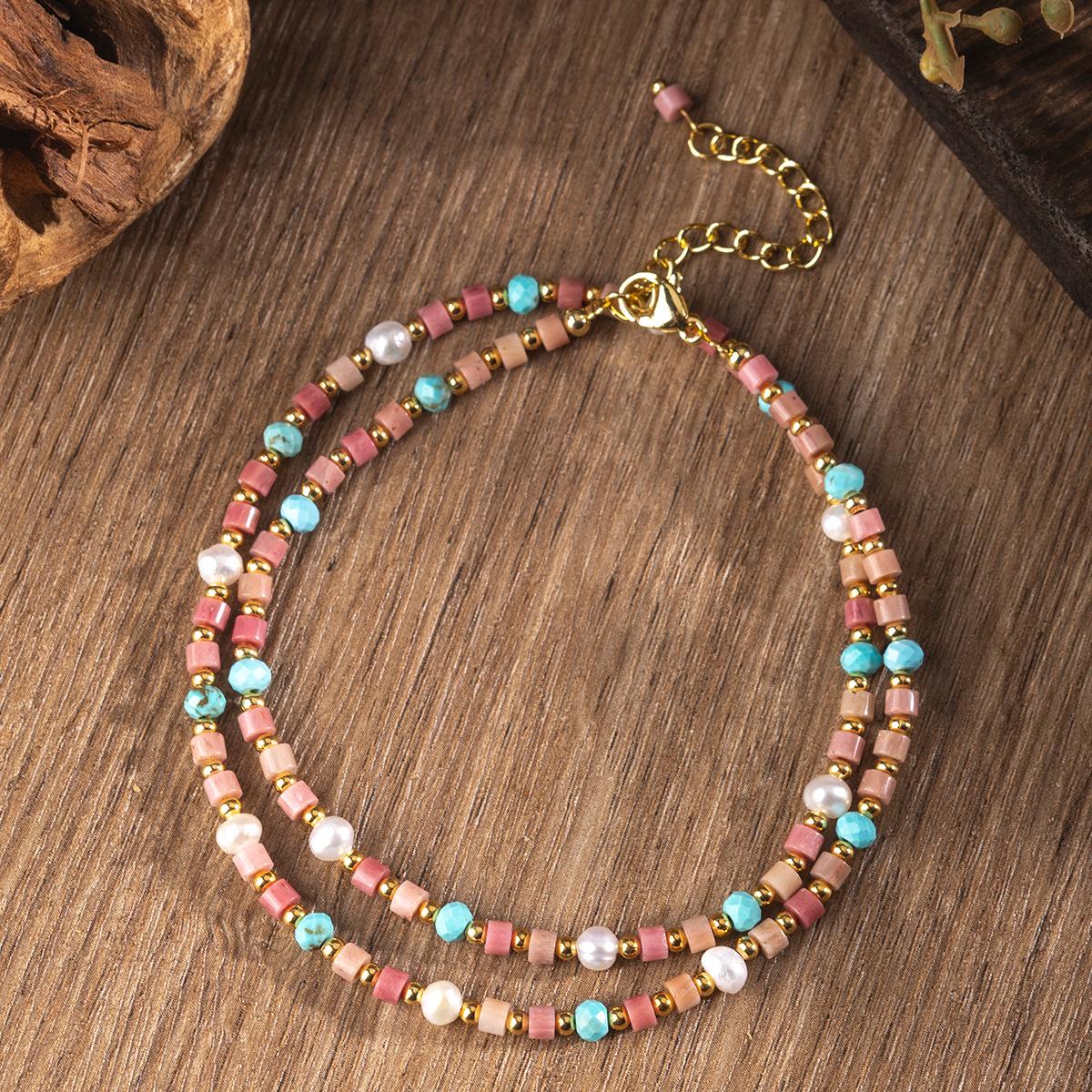 Natural stone necklace, rosewood pattern, pearl necklace, bead necklace, Bohemian necklace, jewelry