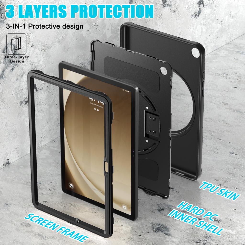 Hand Strap Case for Samsung Galaxy Tab A9 SM-X110 X115 X117 A9 Plus X210 X216 X218 360 Rotating Cover 3 Layer Protection Funda