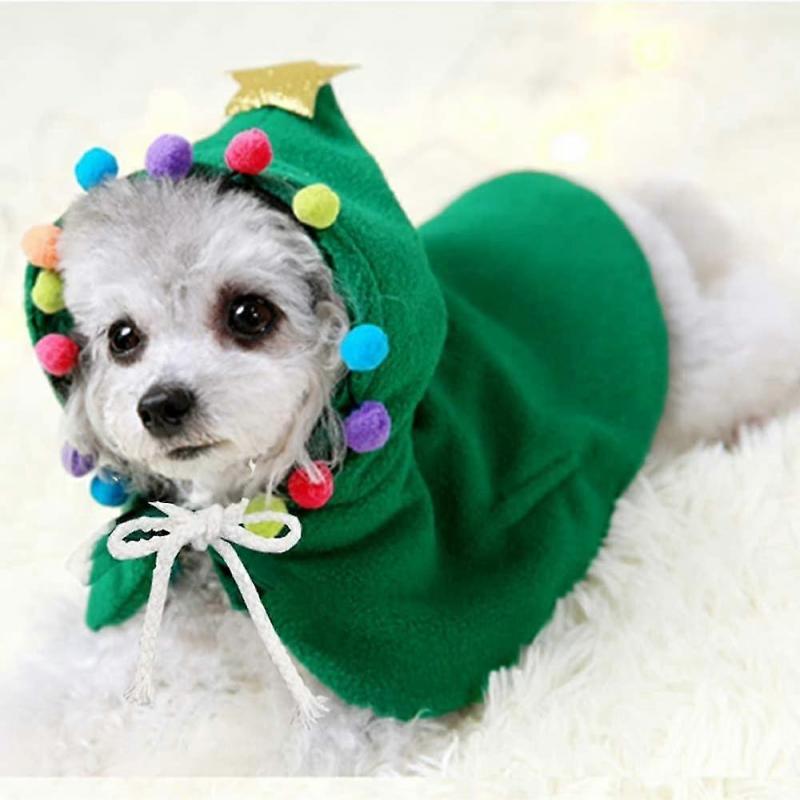Pet Christmas Costume Puppy Xmas Cloak With Star And Pompoms Cat Santa Cape With Santa Hat Party  Small To Medium Sized Dog
