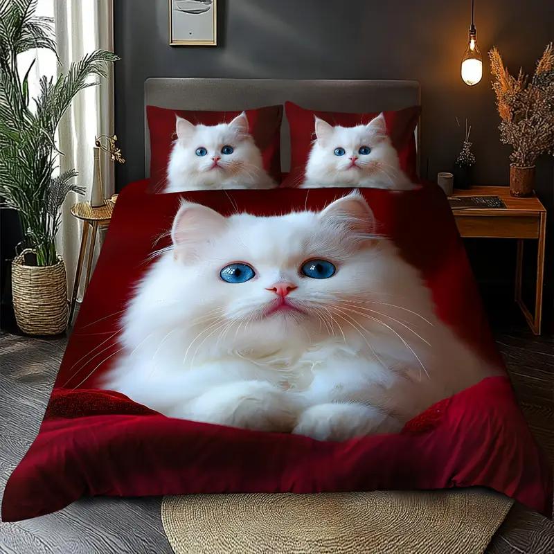 Creative Lazy Cute Cat Print Duvet Cover, High Quality Soft Bedding Set, Soft And Comfortable Quilt Cover, Suitable For Bedroom