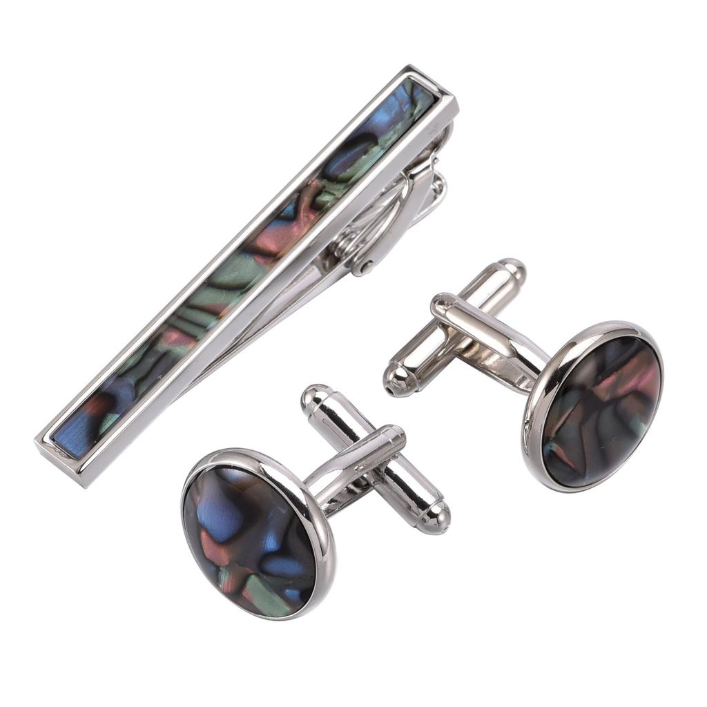 Dongguan High-End Suit Men'S K Gold Color Abalone Fritillary French Cufflinks Tie Clip Set Sleeve Studs Breast Pin Buckle