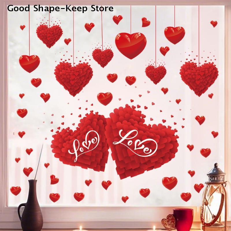 Valentine's Day Festive Party Atmosphere Decorations For Heart Shaped Wall Window Stickers Home Party Shop Restaurant