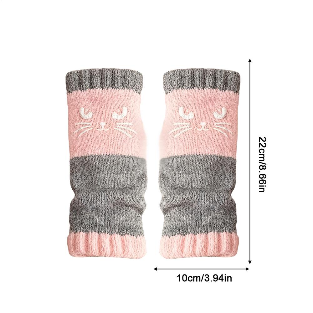 Knit Fingerless Gloves Cat Embroidery Outdoor Warming Supplies Warm Open Finger Gloves for Cat Lovers Women Girls Ladies Mothers