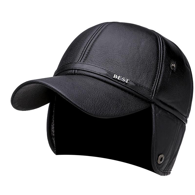 Durable Faux Leather Winter Cap With Ear Protection For Mens Outdoor Casual Fashion Accessory