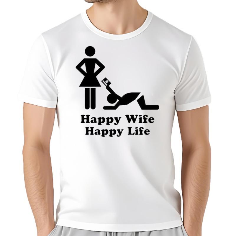 Tshirt En Coton Imprim Pour Hommes Et Femmes Streetwear Hiphop Cadeau Durgence Happy Wife Funny Life Poland M