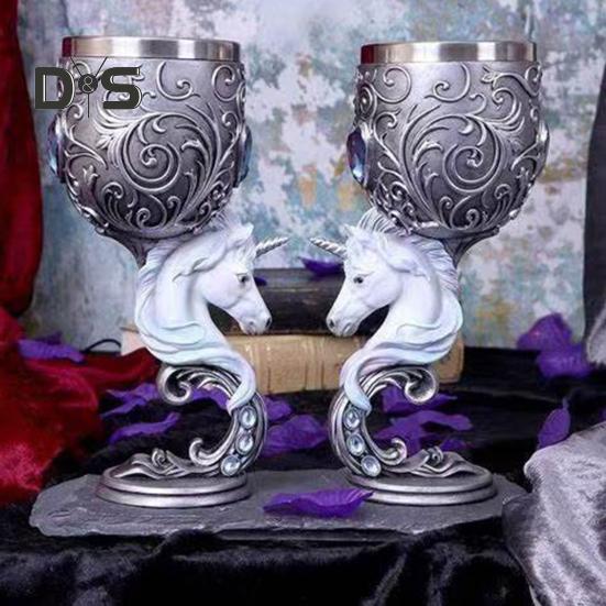 Dragon Wine Goblet Cat Chalice Cup Stainless Steel Resin Gothic Macabre Halloween Decorative Bar Whiskey Cocktail Drinking Glasses for Beer Wine