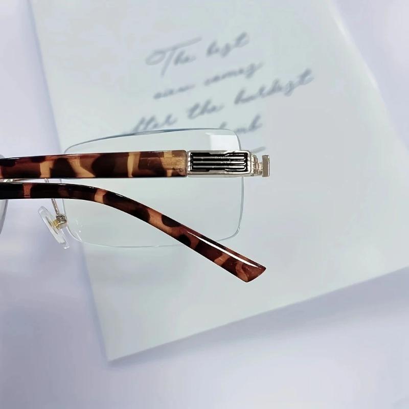 FG Men Blue Light Blocking Reading Glasses Dimond Cutting Rimless Eyeglasses Frame Anti Fatigue Hyperopia Presbyopic Eyewear