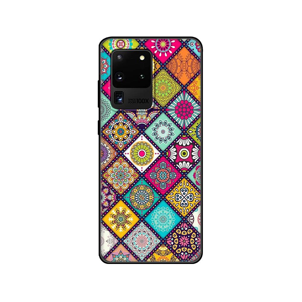 Svart TPU-fodral för Samsung galaxy S20 /S20 PLUS/S20 ultra/S20+ /S20FE baksida 3D-prägling Vintage Retro Rutmönster Blomma