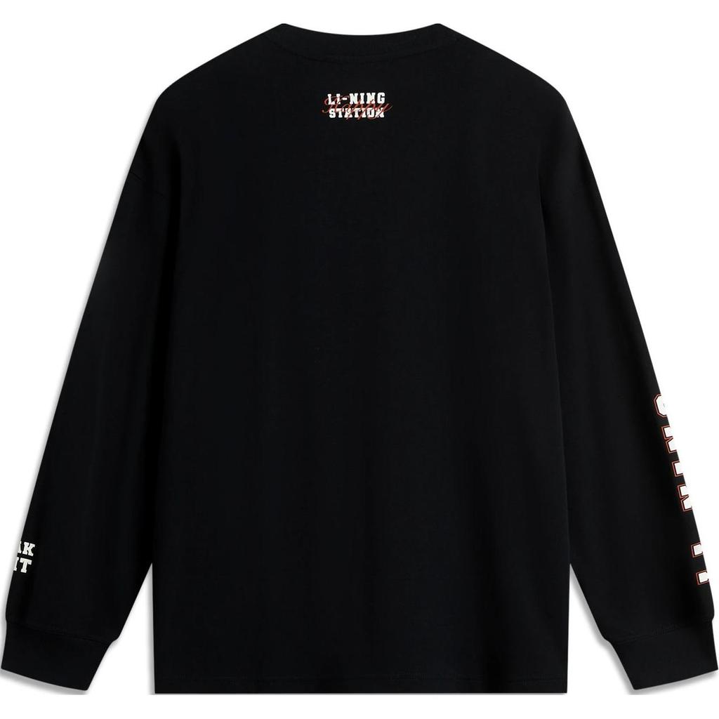 Li-Ning Casual Sports Round Neck Letter Print Long Sleeve T-Shirt Men Tops Black AHSU539-2
