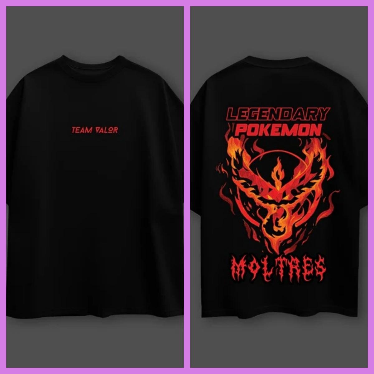 

Pokémon Anime Printed Moltres Oversized Black Tshirt Flame Design Men and Women Breathable High Quality Short Sleeve Tshirt XL