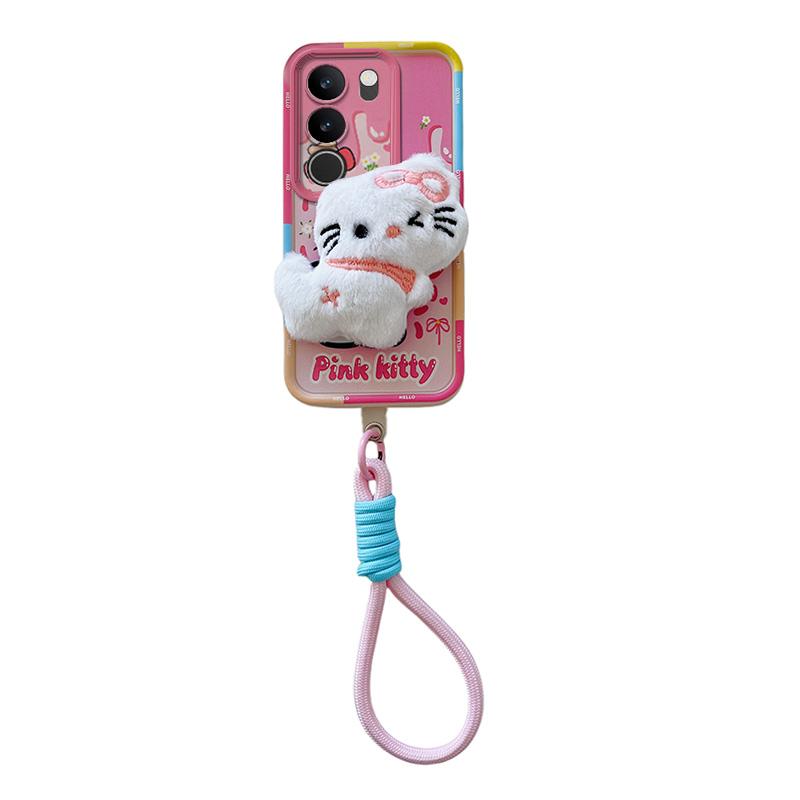 KEYSION Cute 3D Cartoon Plush Case for VIVO V29 5G with Lanyard Soft Silicone Shockproof Phone Back Cover for VIVO V29 5G