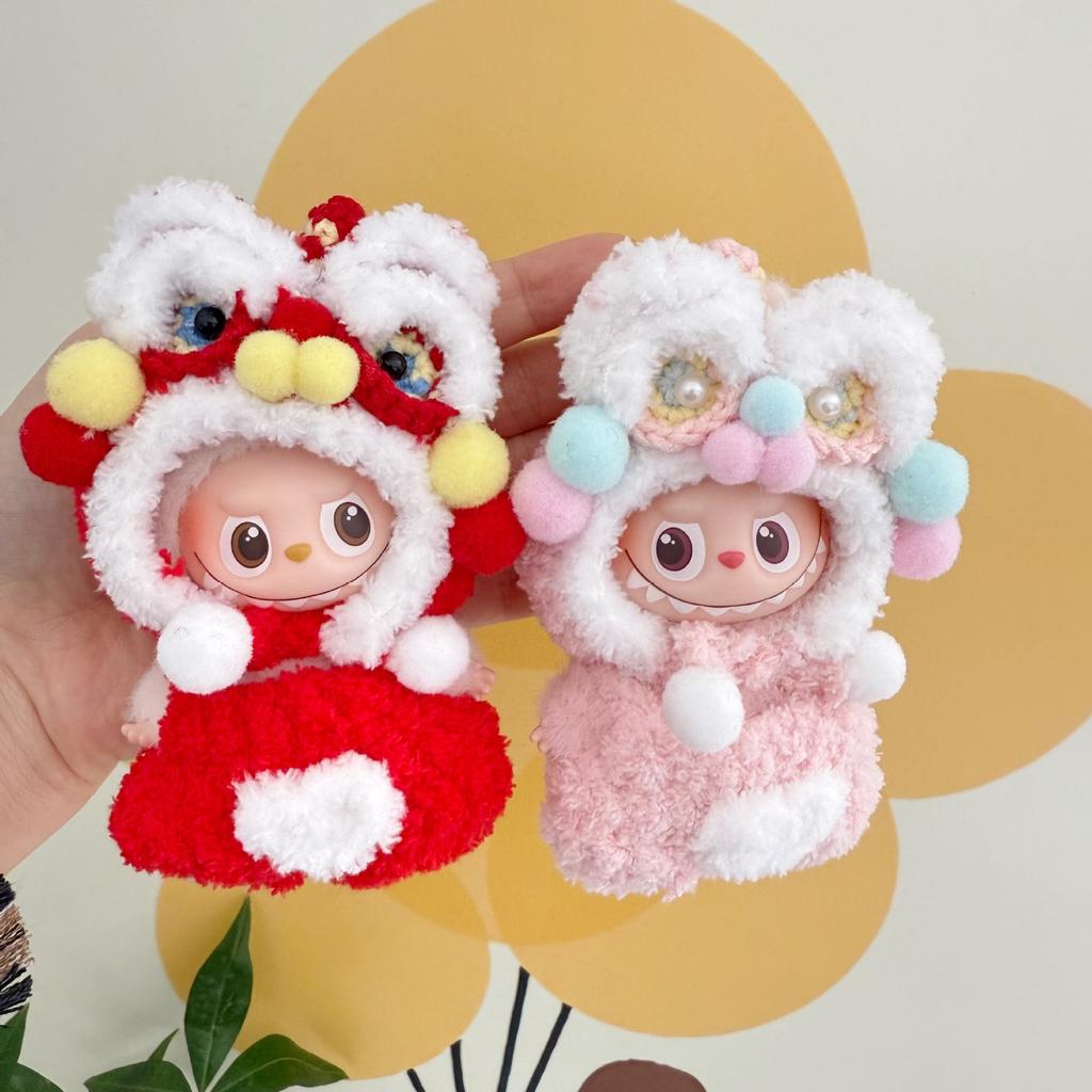 10.5cm Labubu 4.0 Red Lion Dance Jumpsuit Doll Clothes For Love Series Pin Accessories