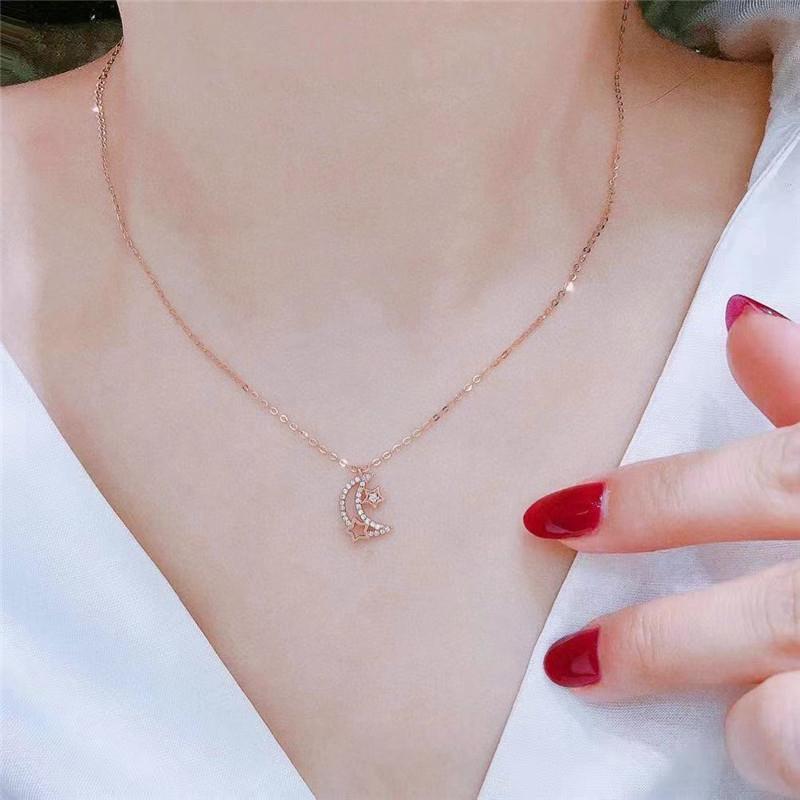 Fashion Necklaces for Women Star and Moon Pendant Jewelry with Shiny Zirconia Young Sweet Girl Accessories Statement Gift