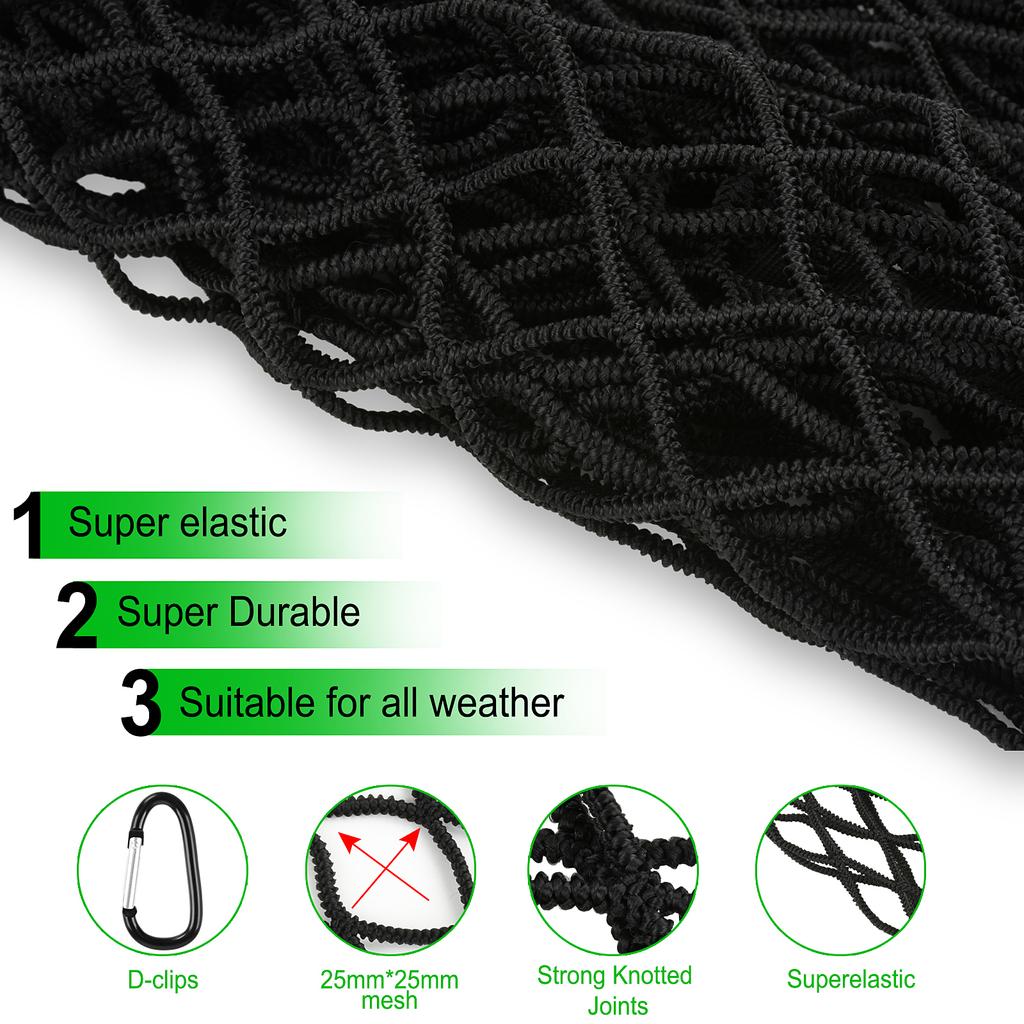 Cargo Net for Pickup Truck Bed Travel Luggage Net Mesh with  8 Metal Carabiners Stretches to 7.0' x 6.5' Truck Bed Accessories