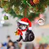 Christmas Cat Ornament Cartoon Cat with Santa Hat Pendant 2D Flat Acrylic Christmas Tree