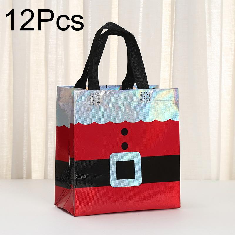 6/12PCS Non-woven Waterproof Retail Bags Red Gift Tote Bag Reusable Santa Claus & House Merry Christmas Mall Shopping Bags