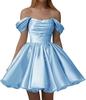 European and American one-word shoulder dress new satin short pleated dance wedding party dress daily dress